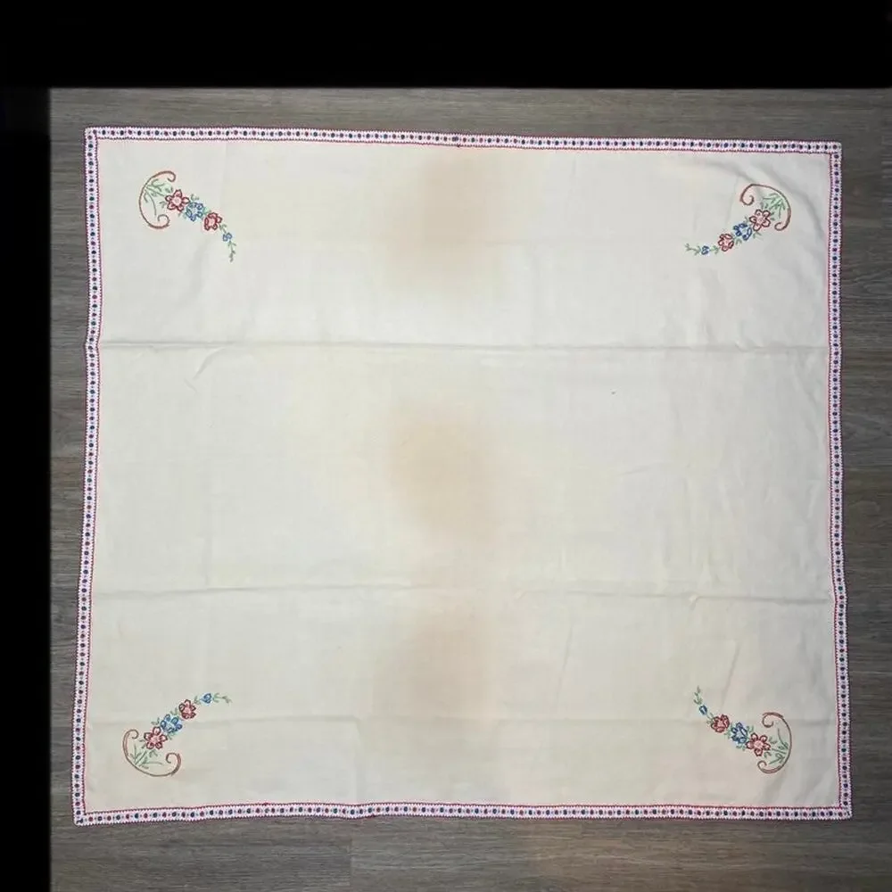Vintage Embroidered Canvas Retro Tablecloth